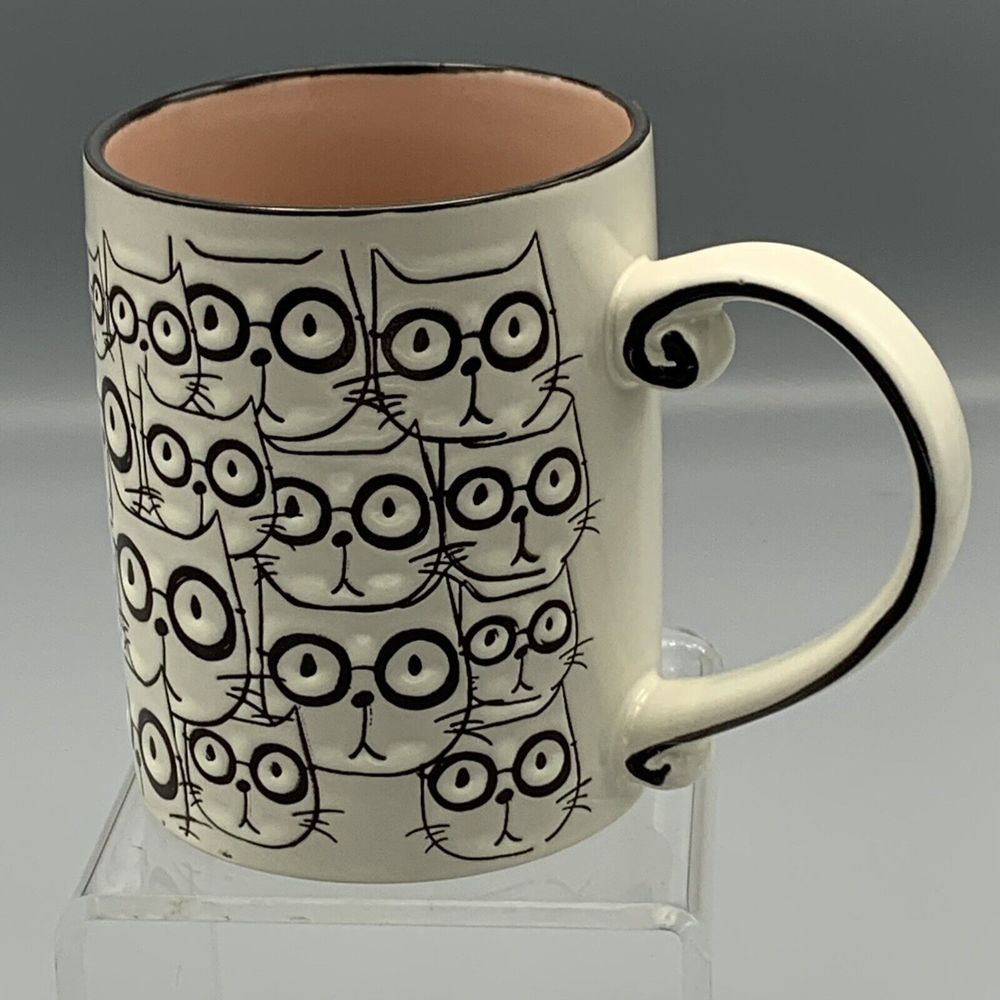 Spectrum Designz Ceramic Cat Faces Embossed Coffee Mug Cup 16 Oz Pink Cat Lady